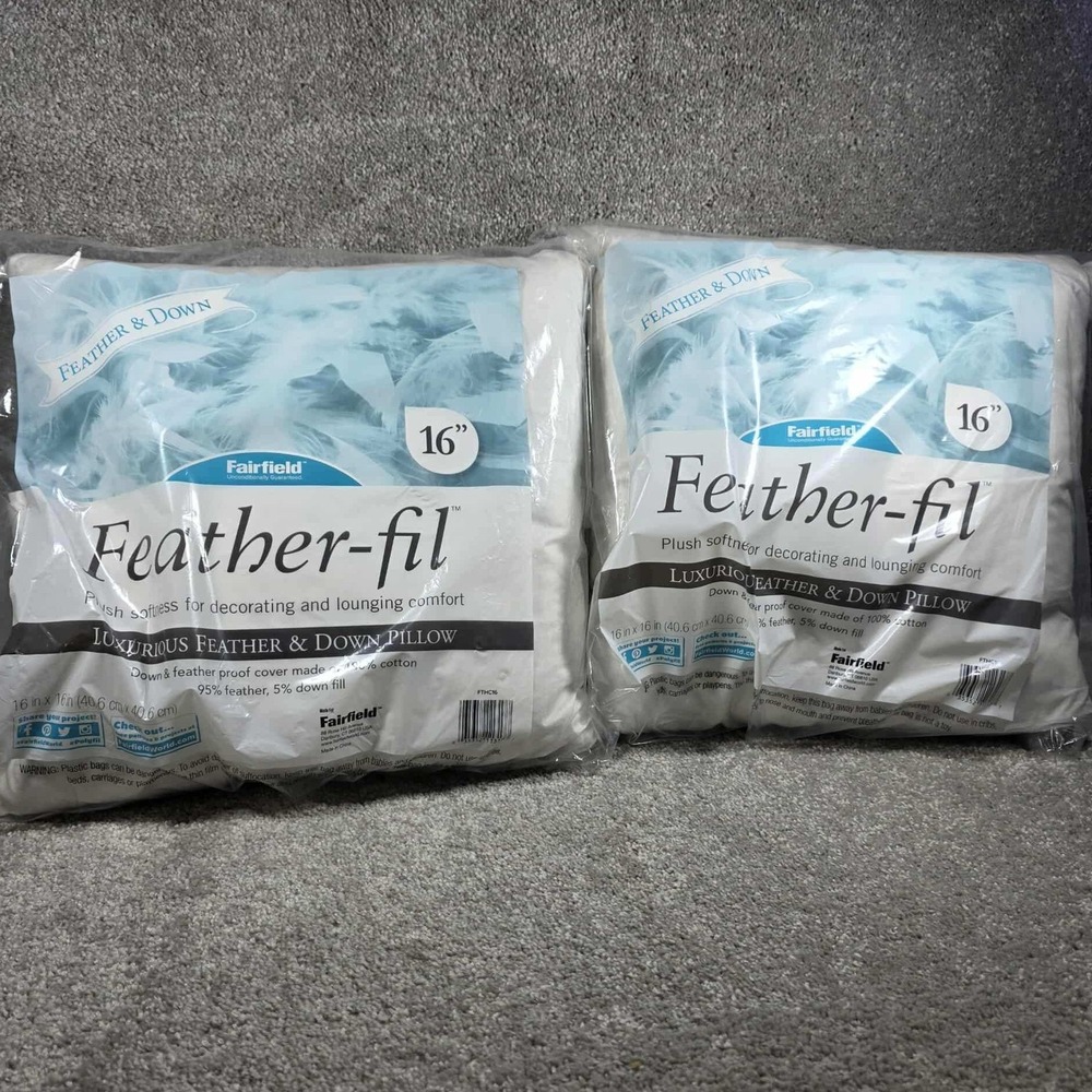 Fairfield‎ Feather-fil Pillow Inserts White 16x16 Cotton Down Blend 2pc Set